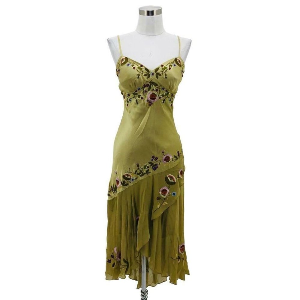 N987 SUE WONG Dress Embroidery  Silk Strappy Maxi